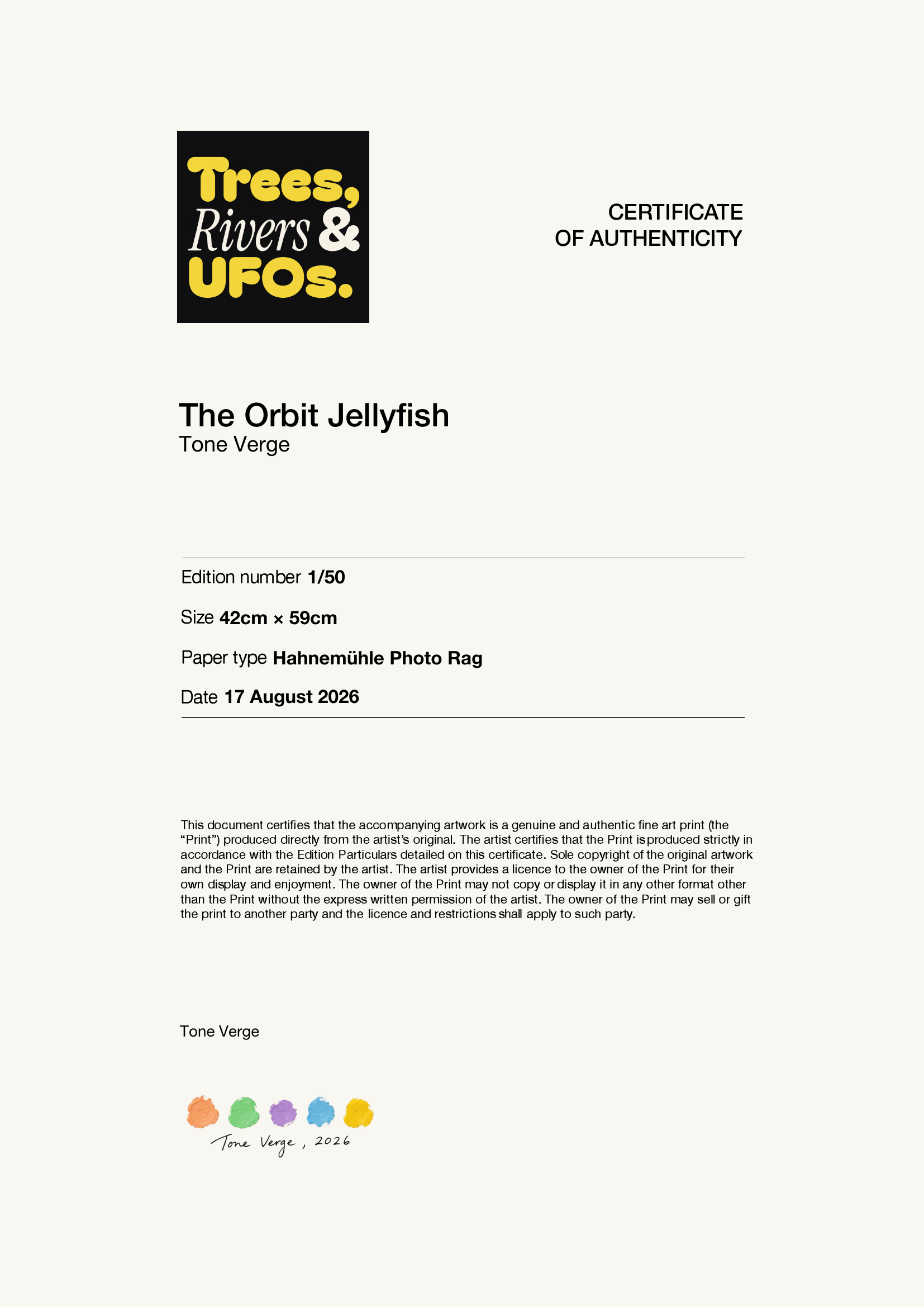 The Orbit Jellyfish — Certificate of Authenticity