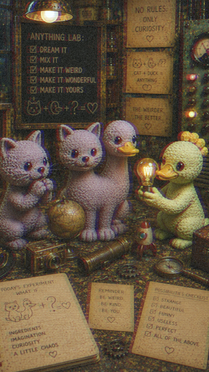 FrankenFarm characters explore an idea with a glowing light bulb in their curiosity lab.