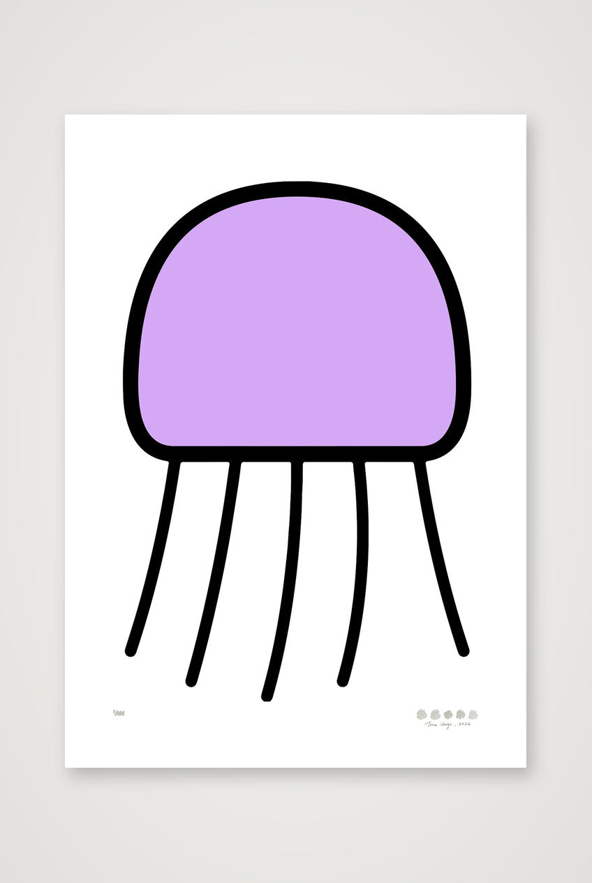 Trees, Rivers & UFOs Orchid Jellyfish purple art print by Tone Verge, A4 21 x 30 cm / 8 x 12 in, unframed limited-edition fine art print.