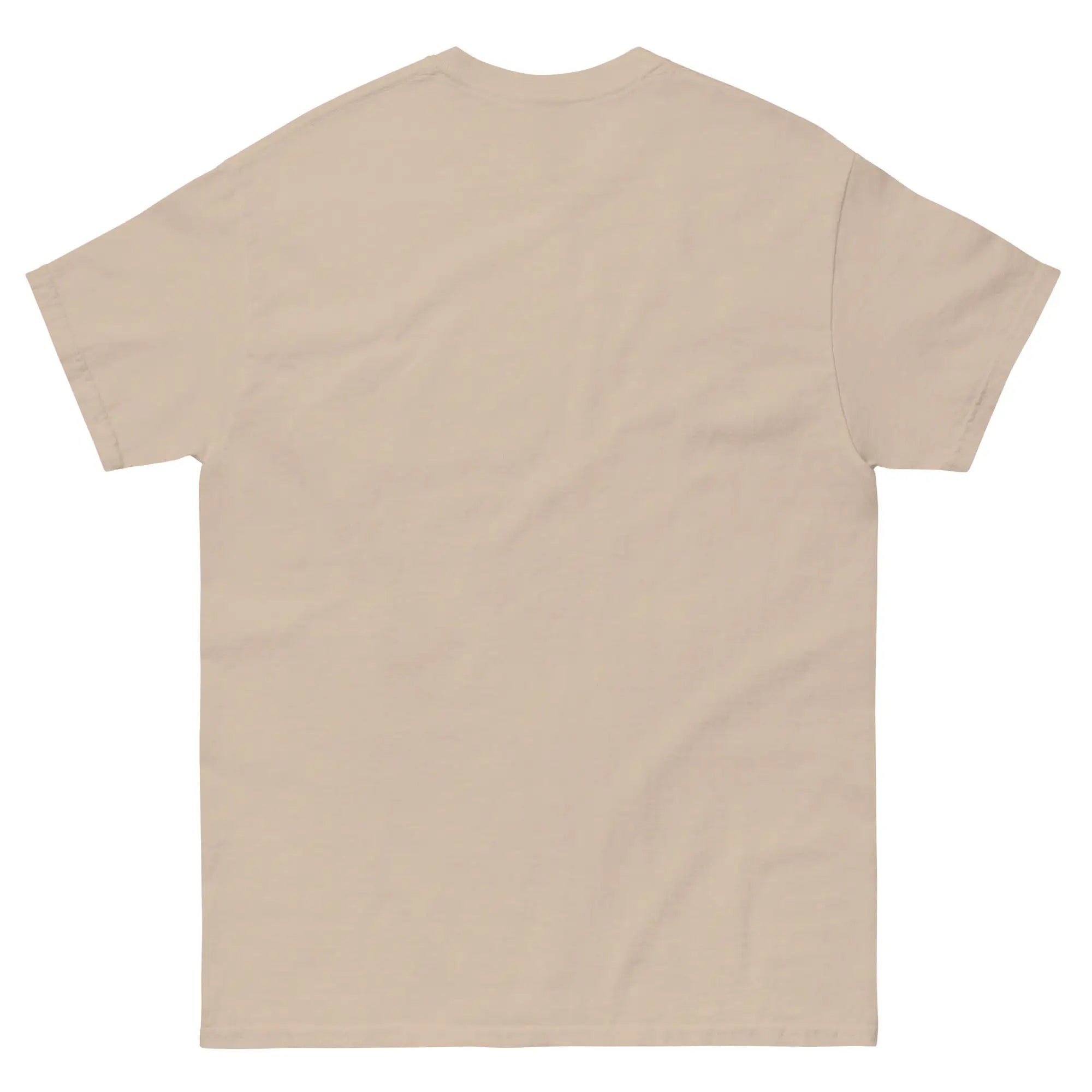 Plain back view of the Trees, Rivers & UFOs sand Sandstone Pizza unisex tee