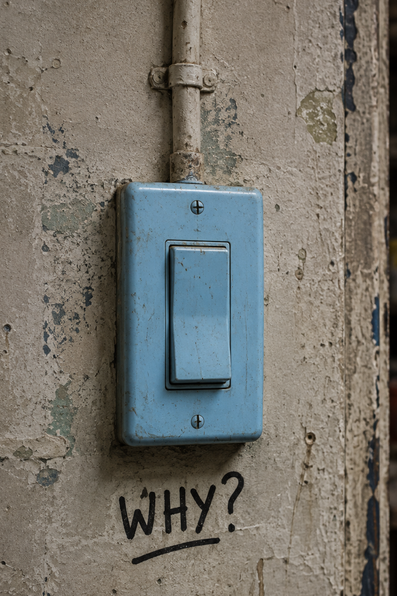 A blue switch labelled WHY.
